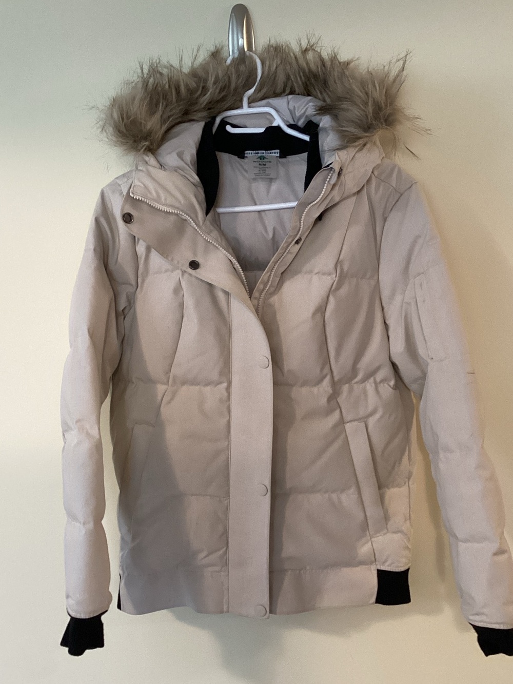 Women's Woods Light Beige Down and feathers Puffer Jacket with Faux Fur Hood